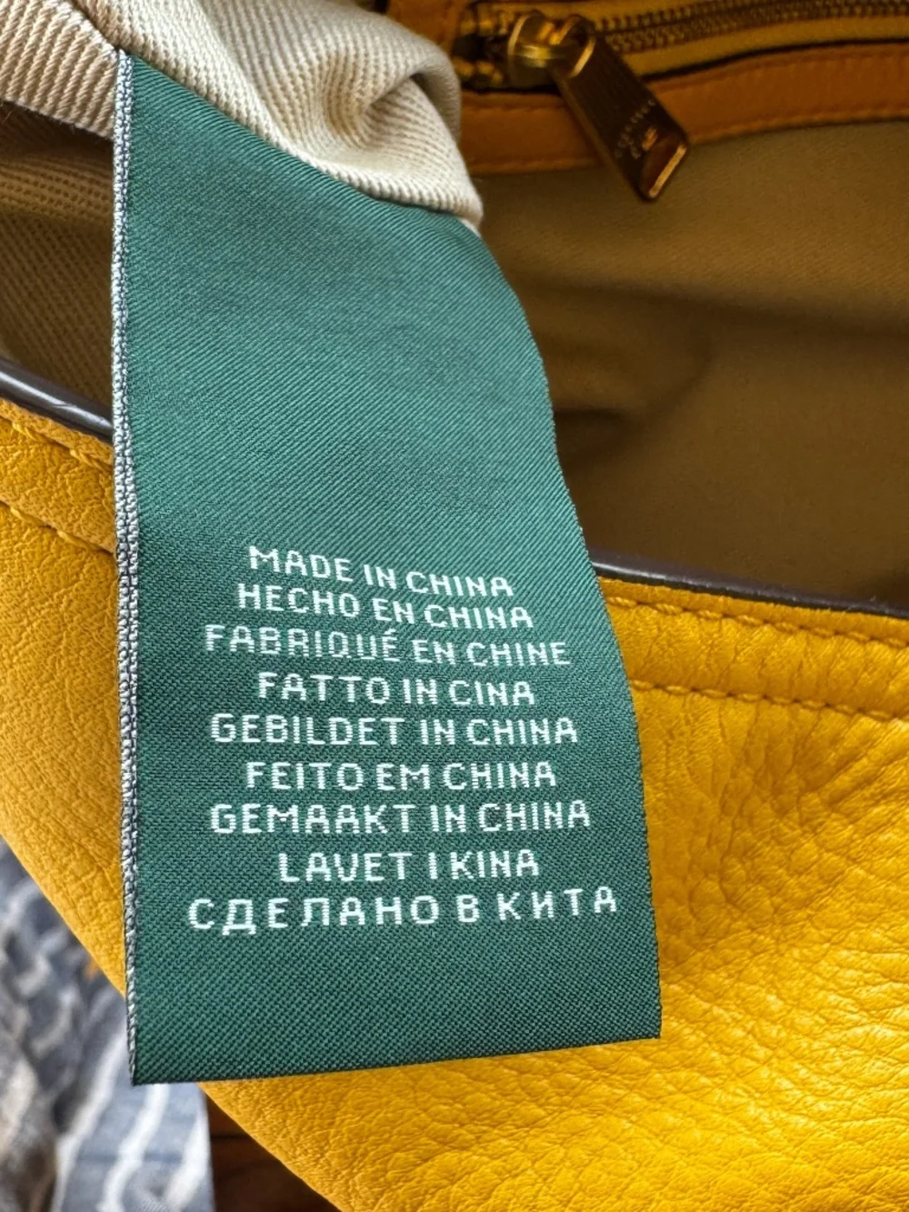 LRL Ralph Lauren Marigold Yellow Leather Double Cargo Pocket Hobo Bag